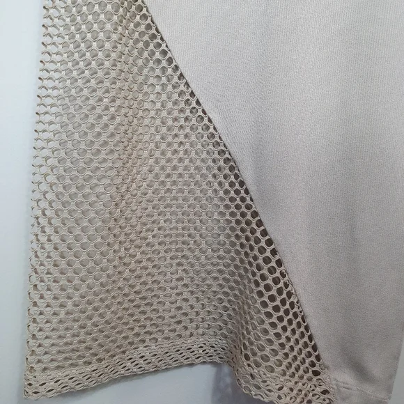 Beautiful Bodycon Midi dress  mesh sheer detail beige size 6 cotton - Picture 3 of 4